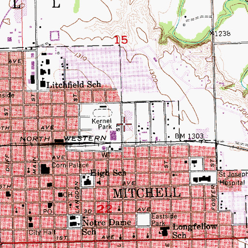 Topographic Map of Mitchell High School, SD