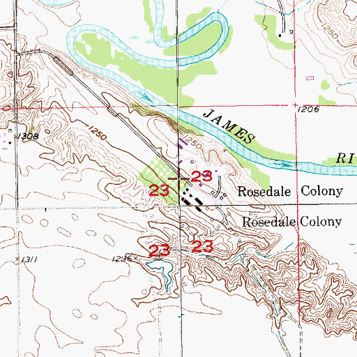 Topographic Map of Rosedale Colony Elementary School, SD
