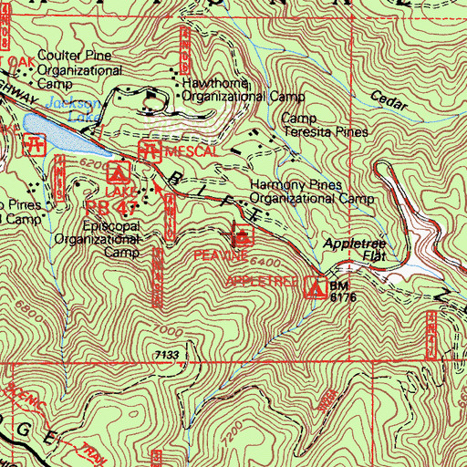 Topographic Map of Peavine Campground, CA