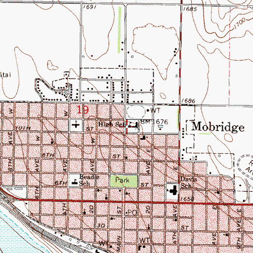 Topographic Map of Mobridge Middle School, SD