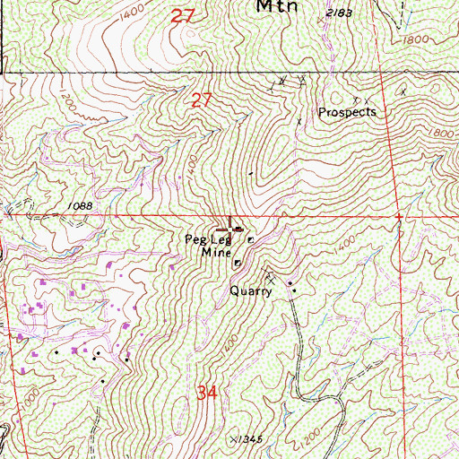 Topographic Map of Peg Leg Mine, CA