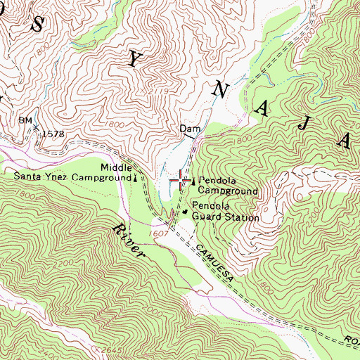Topographic Map of Pendola Campground, CA