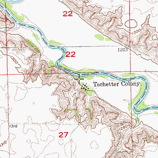Topographic Map of Tschetter Colony Elementary School, SD