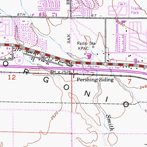 Topographic Map of Pershing Siding, CA