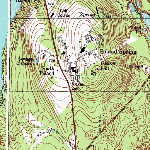 Topographic Map of Ricker Cemetery, ME