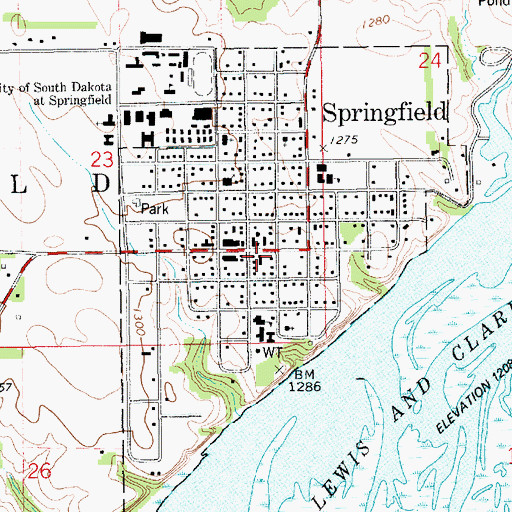 Topographic Map of Springfield Historical Society Museum, SD