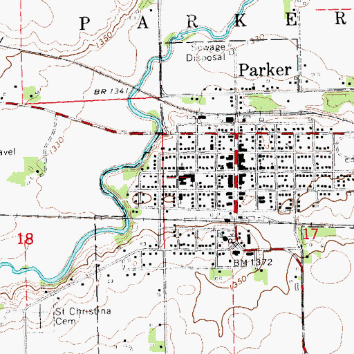 Topographic Map of Parker Middle School, SD