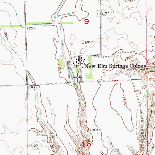 Topographic Map of New Elm Spring Colony Elementary School, SD