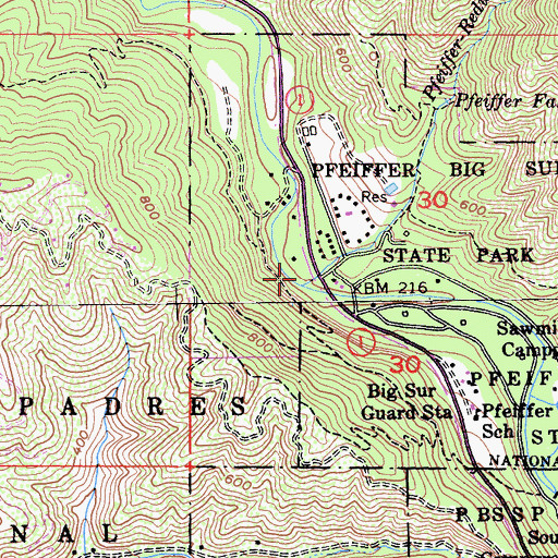 Topographic Map of Pfeffer-Redwood Creek, CA