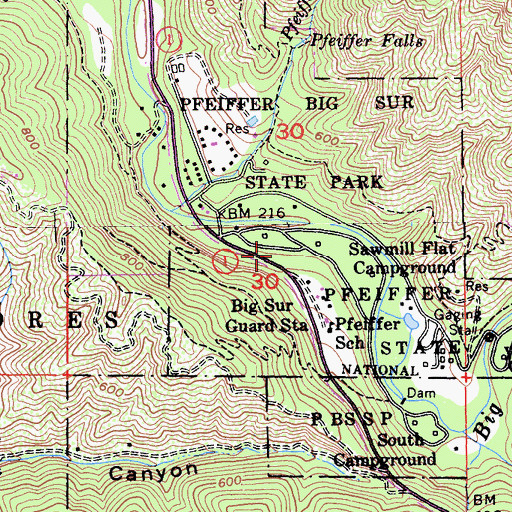 Topographic Map of Pfeiffer Big Sur State Park, CA