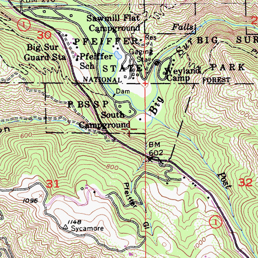 Topographic Map of Pfeiffer Gulch, CA