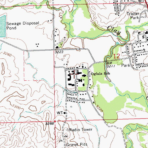 Topographic Map of Pine Ridge Elementary School, SD