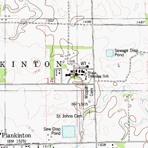 Topographic Map of Aurora Plains Academy High School, SD