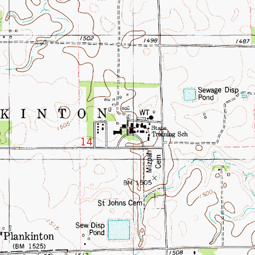 Topographic Map of Aurora Plains Academy Middle School, SD