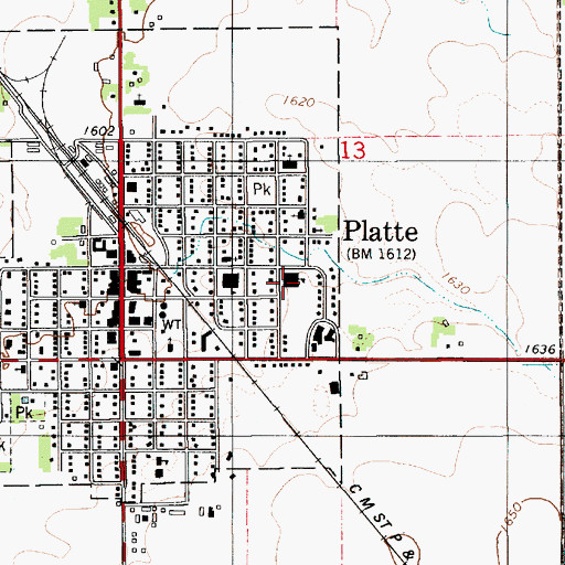 Topographic Map of Platte-Geddes Elementary School, SD