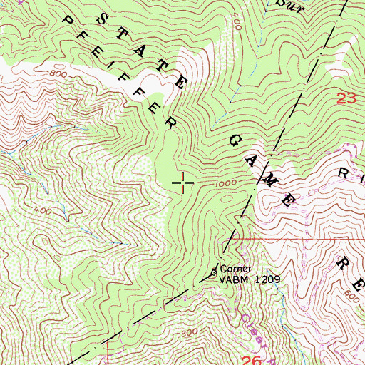 Topographic Map of Pfeiffer Ridge, CA