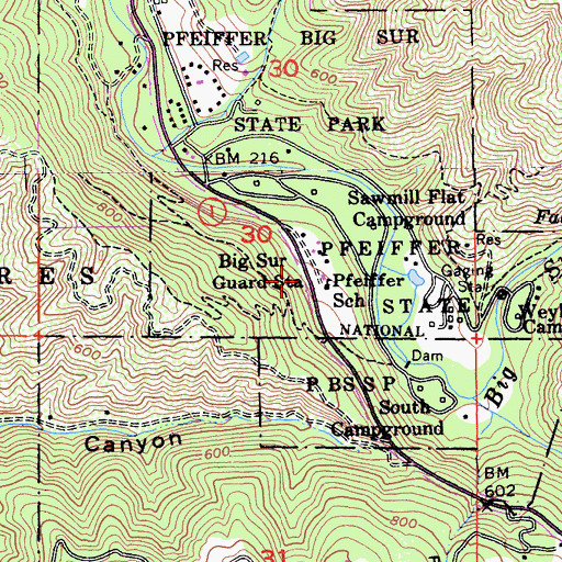 Topographic Map of Pfeiffer School, CA