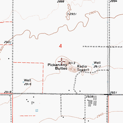 Topographic Map of Pickaninny Buttes, CA