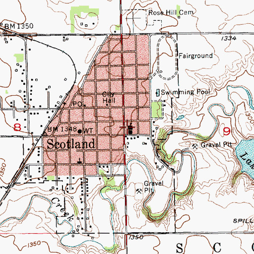 Topographic Map of Scotland High School, SD