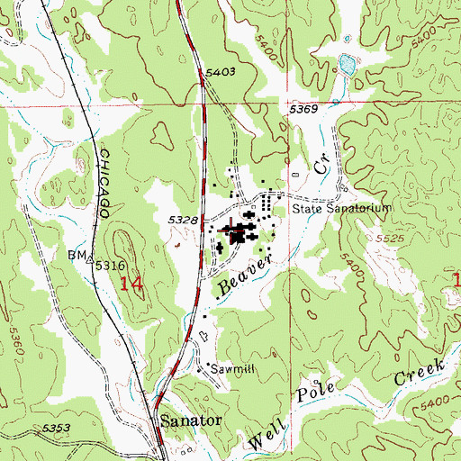 Topographic Map of STAR Evergreen Junior High School, SD