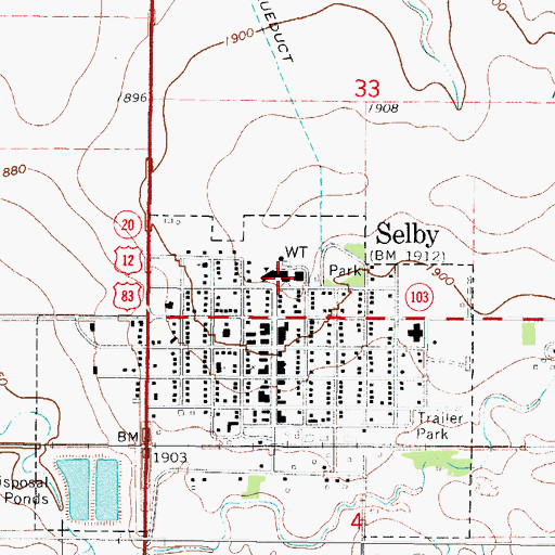Topographic Map of Selby Elementary School, SD