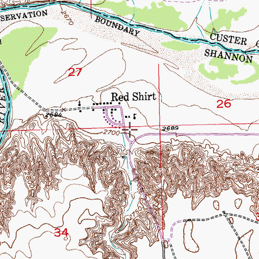 Topographic Map of Red Shirt Table Elementary School, SD