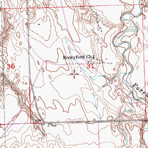 Topographic Map of Rockyford Upper Elementary School, SD