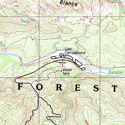 Topographic Map of Piedra Blanca Camp (historical), CA