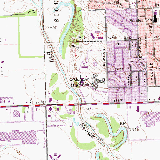 Topographic Map of O'Gorman Junior High School, SD