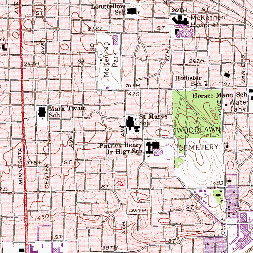 Topographic Map of Saint Mary Elementary School, SD