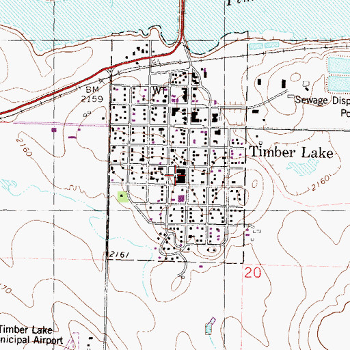 Topographic Map of Timber Lake Middle School, SD