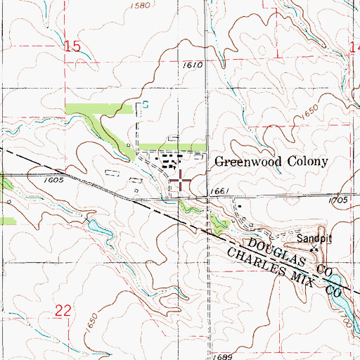 Topographic Map of Greenwood Colony Elementary School, SD