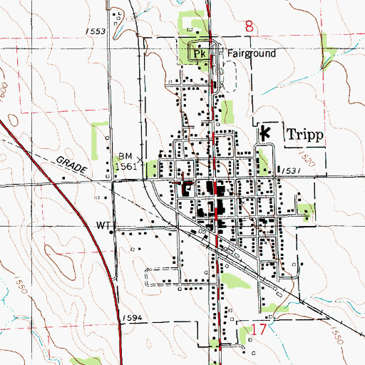 Topographic Map of Tripp-Delmont Middle School, SD
