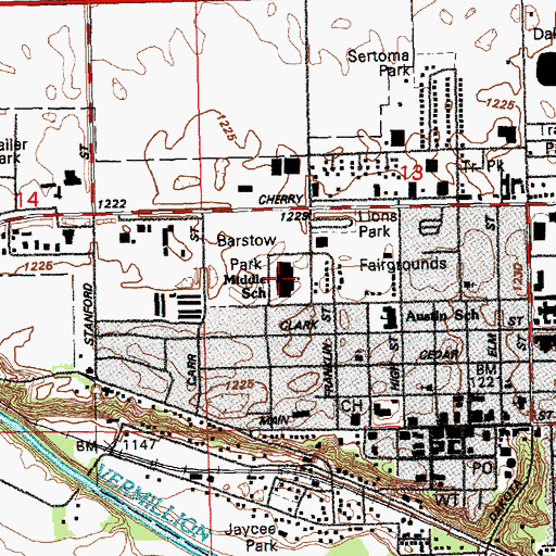 Topographic Map of Vermillion Middle School, SD