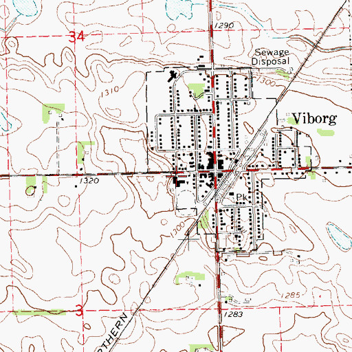 Topographic Map of Viborg High School, SD