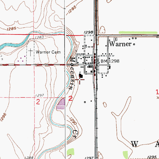 Topographic Map of Warner Middle School, SD
