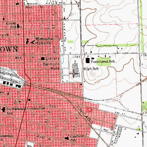 Topographic Map of Watertown High School, SD