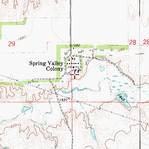 Topographic Map of Spring Valley Colony High School, SD