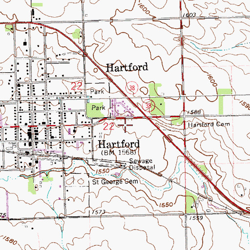 Topographic Map of West Central High School, SD
