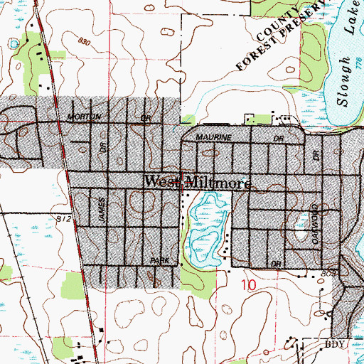 Topographic Map of West Miltmore, IL