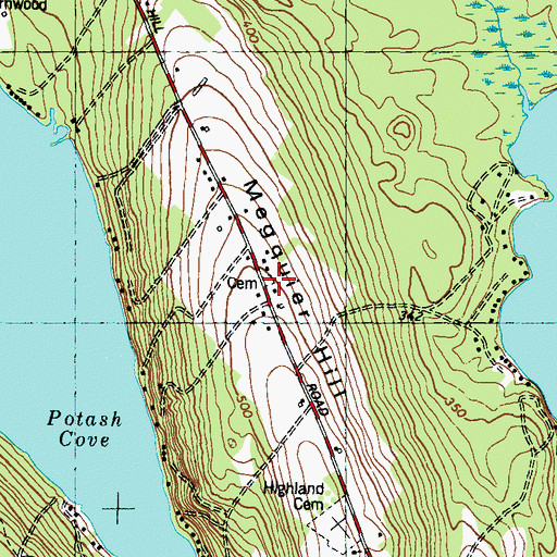 Topographic Map of Old Megquier Hill Cemetery, ME