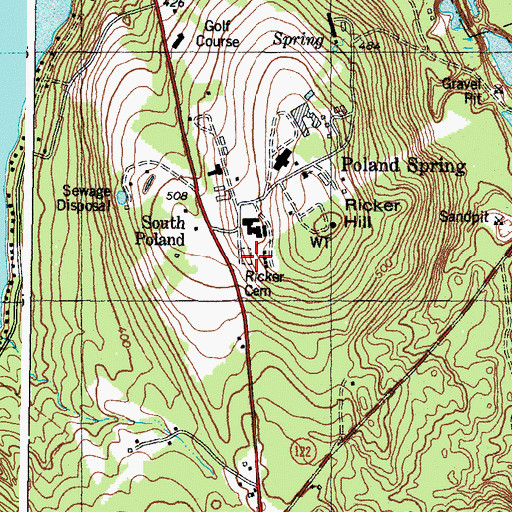 Topographic Map of Ricker Cemetery, ME