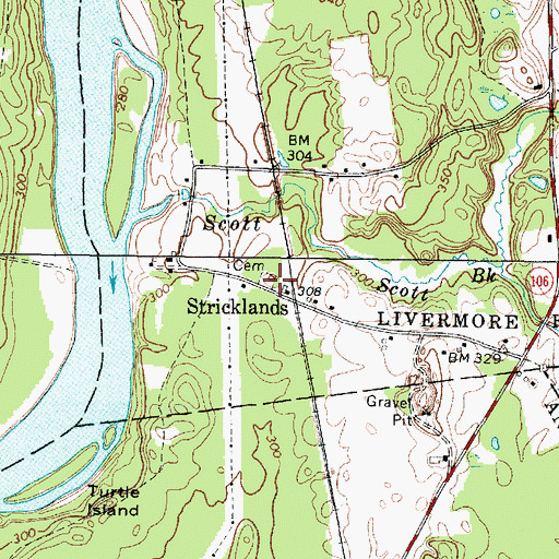 Topographic Map of Stricklands Cemetery, ME
