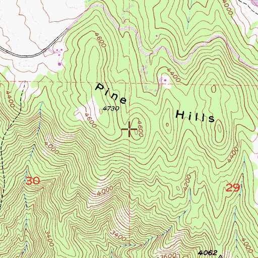 Topographic Map of Pine Hills, CA