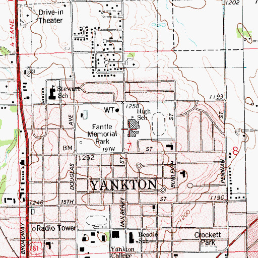 Topographic Map of Yankton Middle School, SD