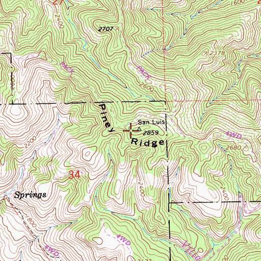 Topographic Map of Piney Ridge, CA