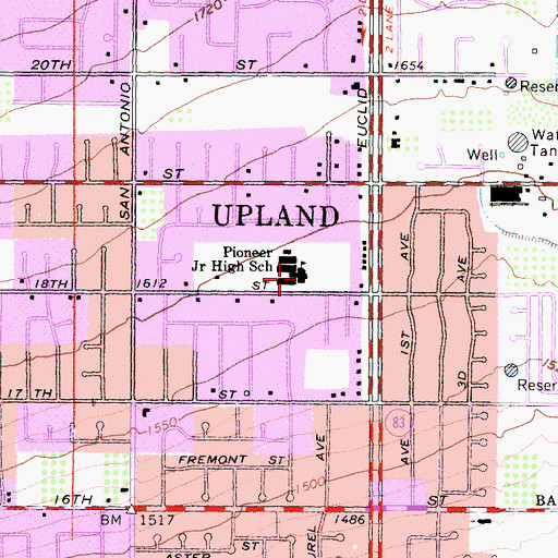 Topographic Map of Pioneer Junior High School, CA