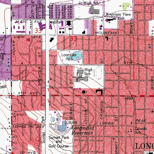 Topographic Map of Longmont High School, CO