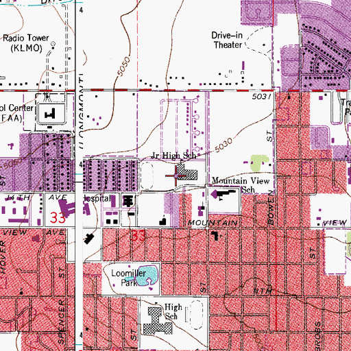 Topographic Map of Longs Peak Middle School, CO