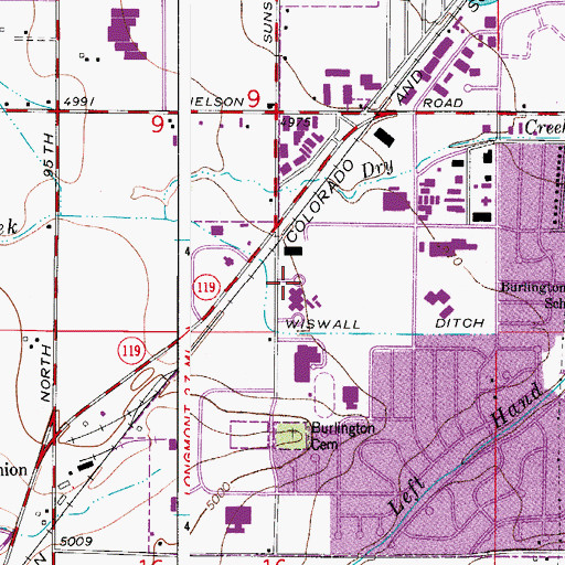 Topographic Map of Saint Vrain Valley School District Career Development Center, CO